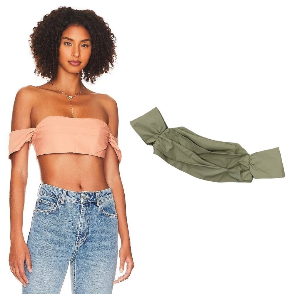 NBD Rosana Off the Shoulder Crop Top Olive‎ Green S